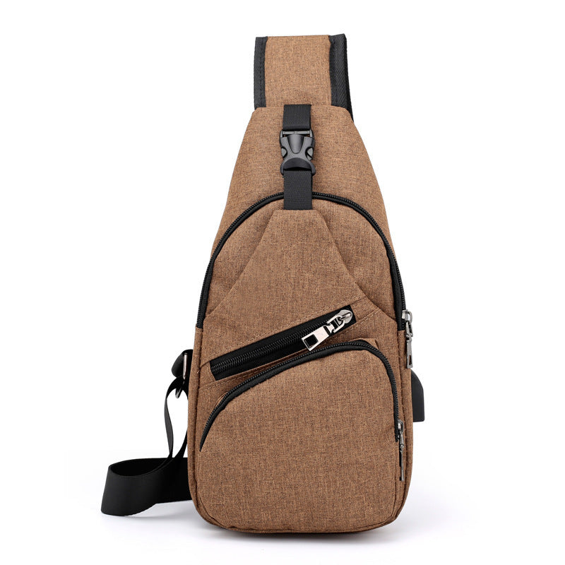 Bolso bandolera para hombre, de lona, USB, para deportes, tipo bandolera, de viaje, para el pecho